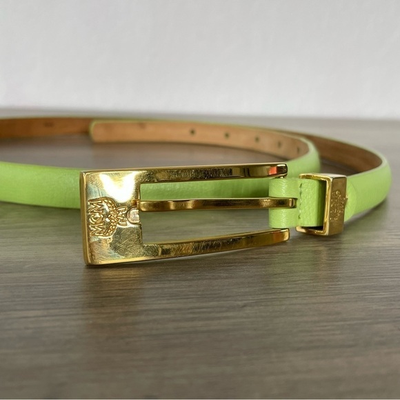 Vintage MCM Michael Cromer Lime Green Leather Skinny Belt - Picture 7 of 14